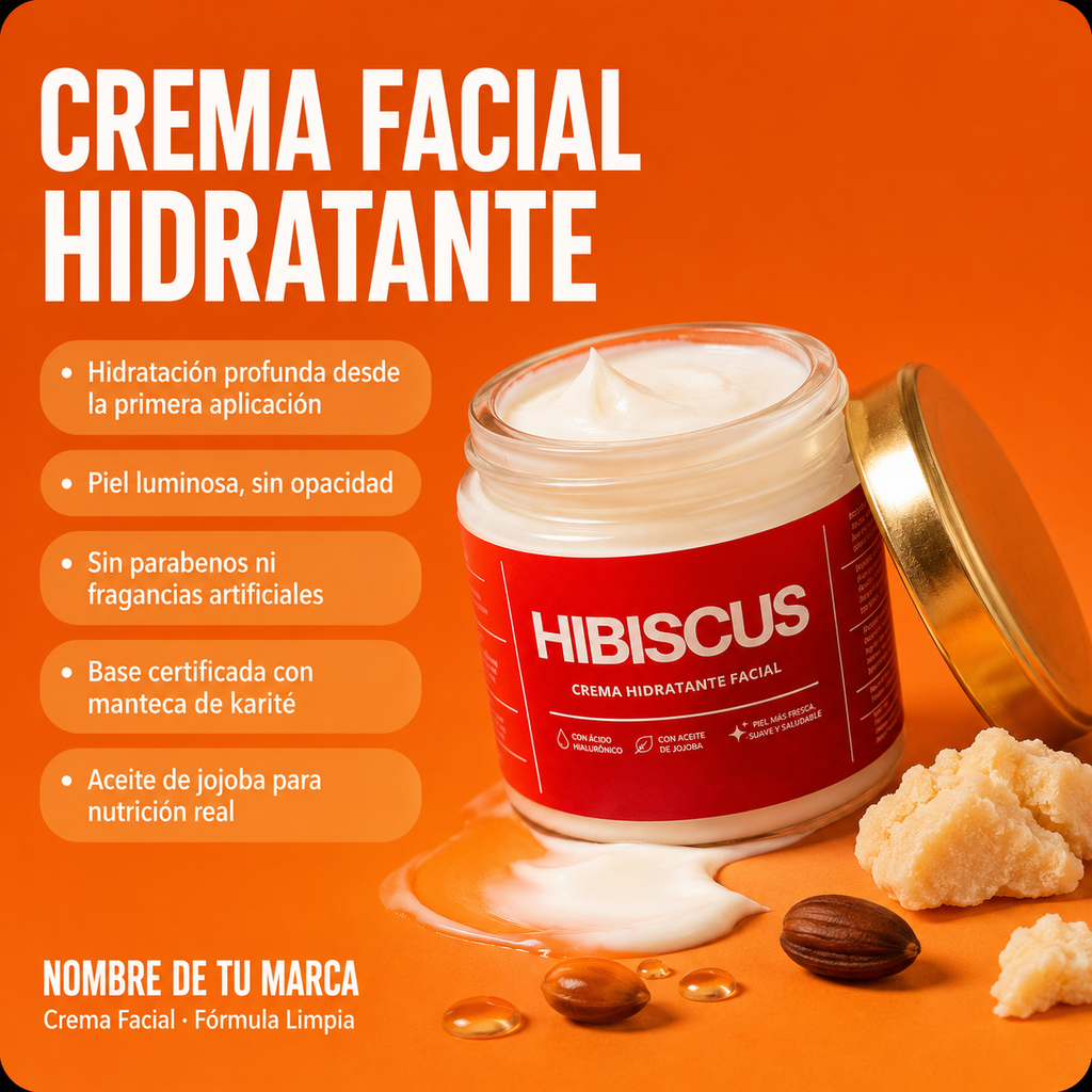 Crema Hidratante Facial Hibiscus - Nutrición 24h con Manteca de Karité