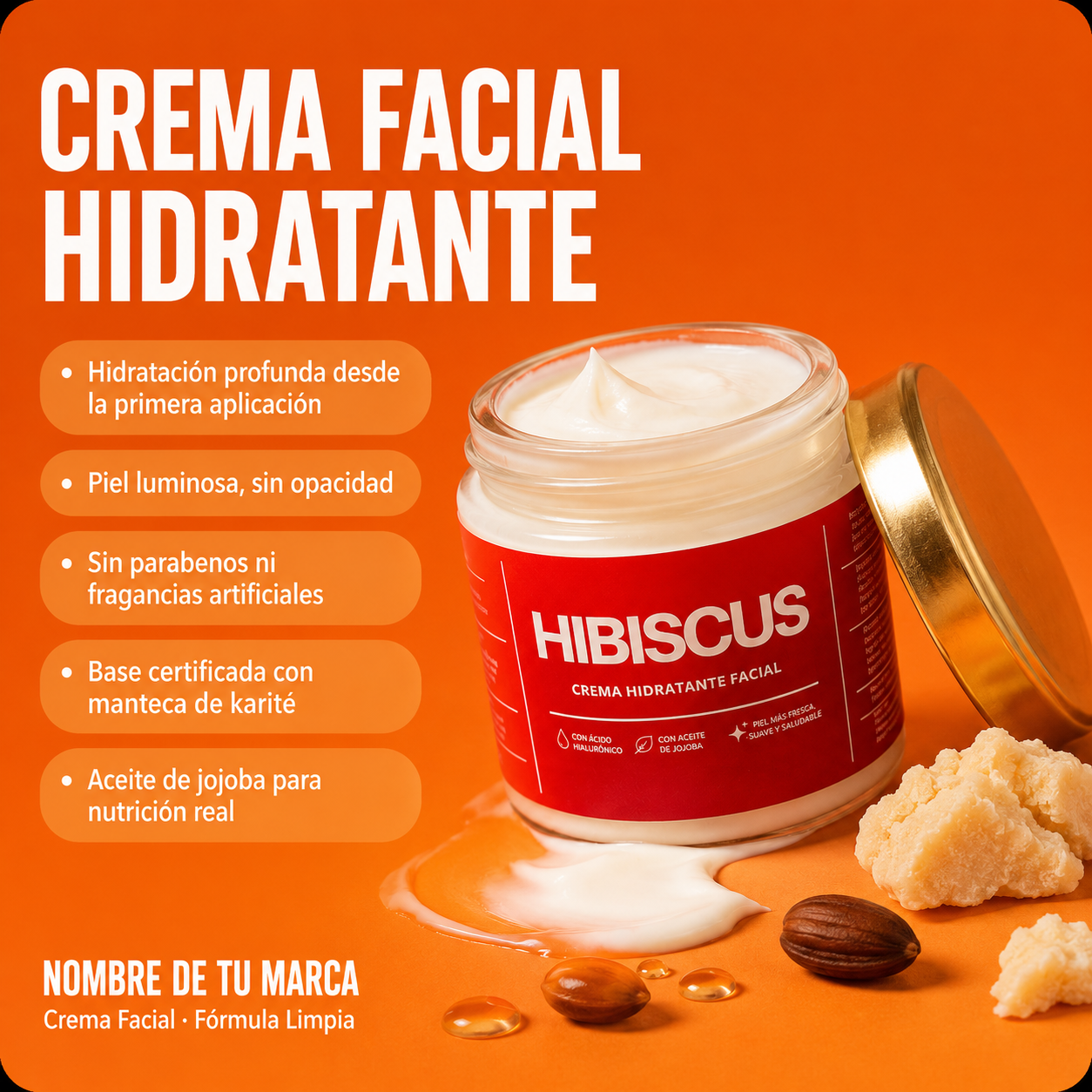 Crema Hidratante Facial Hibiscus - Nutrición 24h con Manteca de Karité