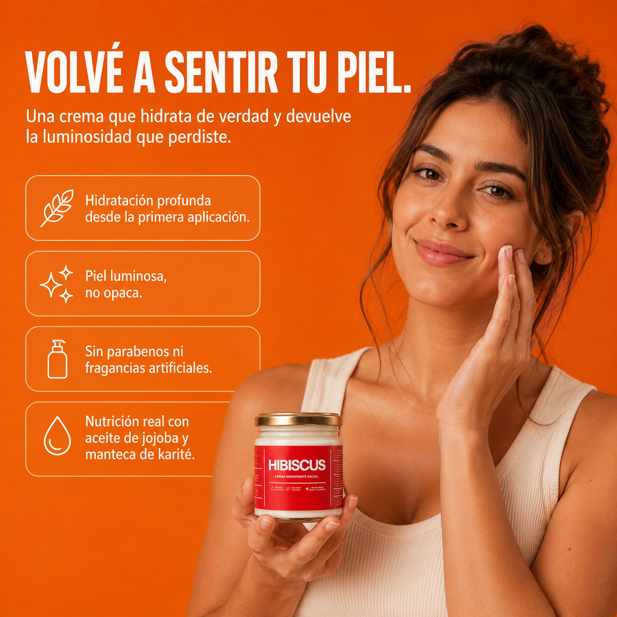 Crema Hidratante Facial Hibiscus - Nutrición 24h con Manteca de Karité